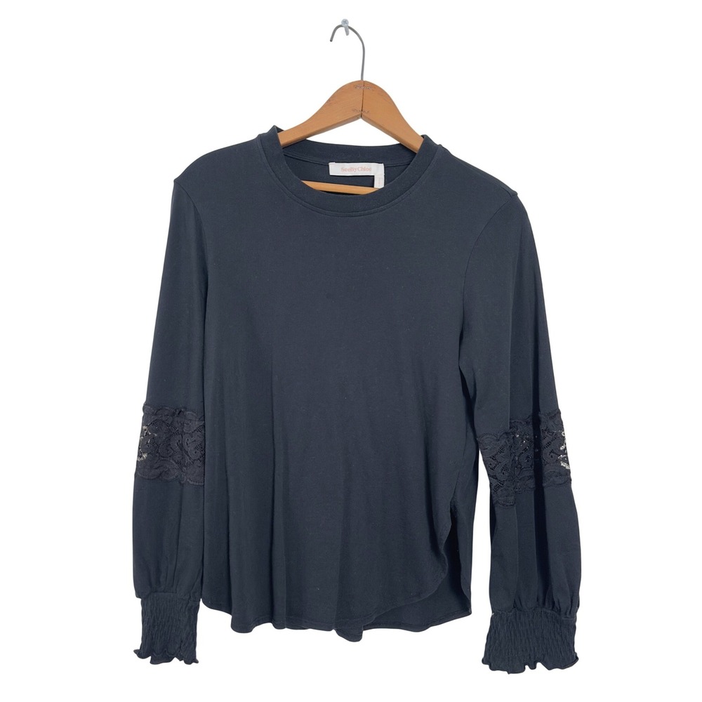 See By Chloe Lace Sleeve Top Black Cotton S CHS18WJH25081